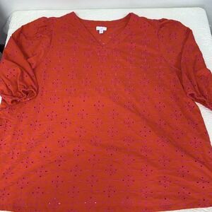 J. Jill  Contrasting eyelet tunic Womens Size 4X Orange/ Pink Embroidered